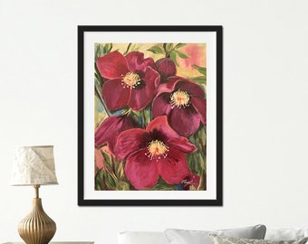 Poppy acrylic painting Poppy wall art Original poppy painting on canvas Floral painting Rustic home decor Unique poppy art