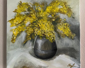 Bouquet of mimosa in a vase