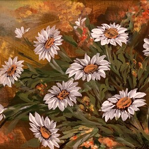 Chamomile wall art Unique acrylic painting Mothers day gift Handmade home decor Flowers painting Original white flowers wall art