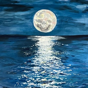 Original Full Moon Circle Canvas Painting, Acrylic on Cotton
