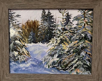 Winter landscape snowy trees sparkling snow