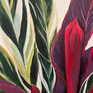 Unique acrylic painting with tropical flowers