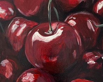 Ripe sherries bright acrylic painting