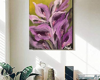 Anthurium abstract flowers composition framed on a canvas acrylic painting hand painted unique piece of art for wall hanging