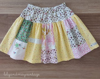 Girls' size 5 twirly patchwork skirt, upcycled peasant skirt, gypsy skirt, Australian handmade