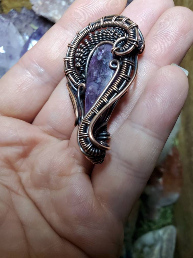 Lepidolite copper wire wrapped pendant