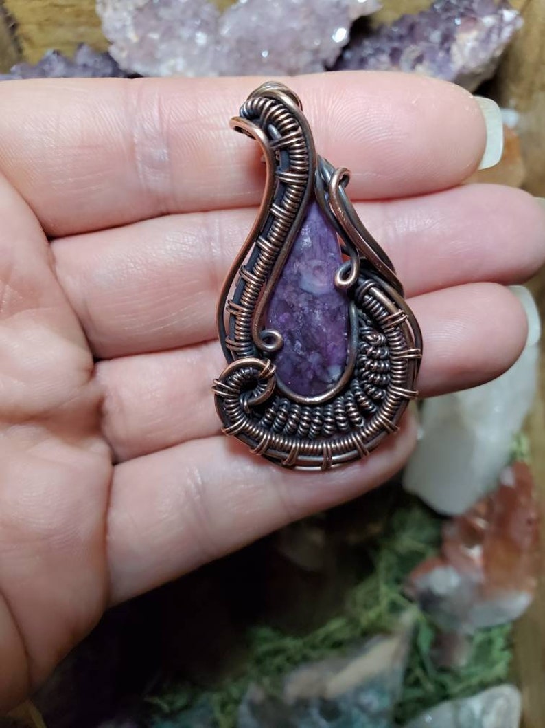 Lepidolite copper wire wrapped pendant