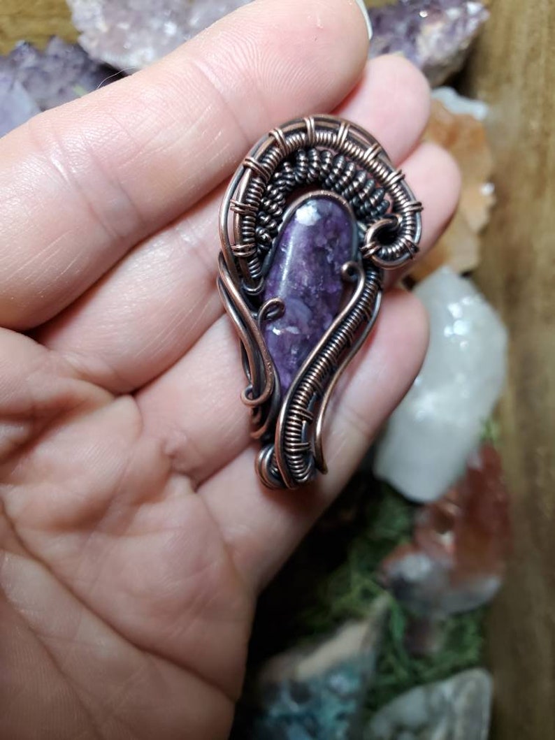 Lepidolite copper wire wrapped pendant