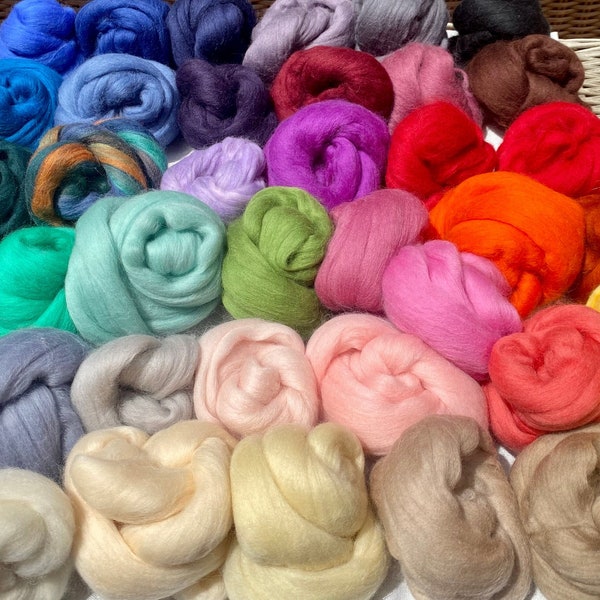 Laine Roving Mix VENTE 20/40 couleurs 19-21 microns 9.5/19oz (270/540g) Laine à feutrer à l'aiguille Fil épais Laine mérinos Fabriqué en Italie Kit de feutrage