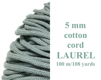 Cordon en coton recyclé/macramé/couleur laurier/crochet/corde en coton doux/cordon tressé/corda macramé/corde épaisse 5 mm à faire soi-même 100 mètres 108 yards