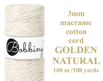 3mm Cotton Cord, 330 ft, Single Twist, %100 Cotton Rope, Golden Natural Macrame Cord, Weaving, DIY Macrame, Twisted Soft