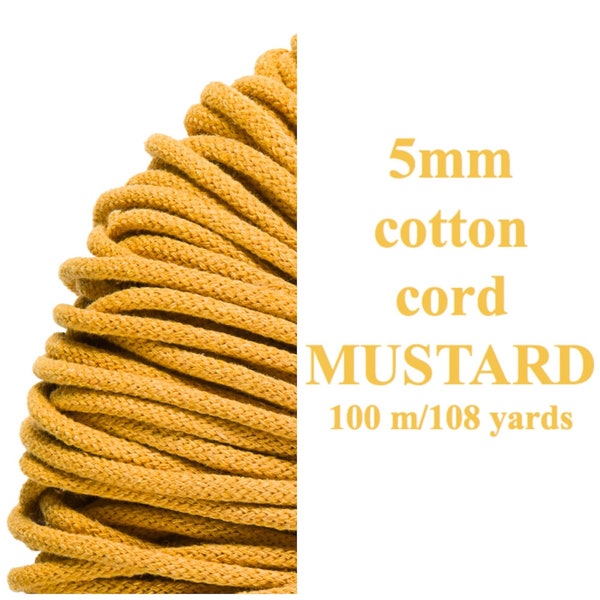 5mm Cotton Cord/Bobbiny Braided/Color Mustard/Soft Macrame Rope/Recycled Cotton/DIY Crochet/Macrame Tools/Fast Shipping/Premium Quality Rope