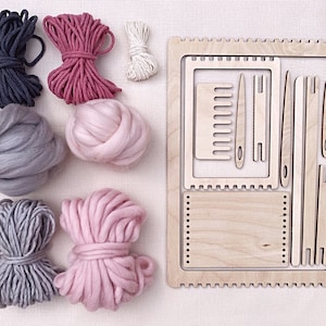 Weaving loom kit/Rose Grey Palette/Woven tapestry/Do it yourself/Beginner weaving kit/Weaving loom/How to weave/Yarn kit/Kits for adults