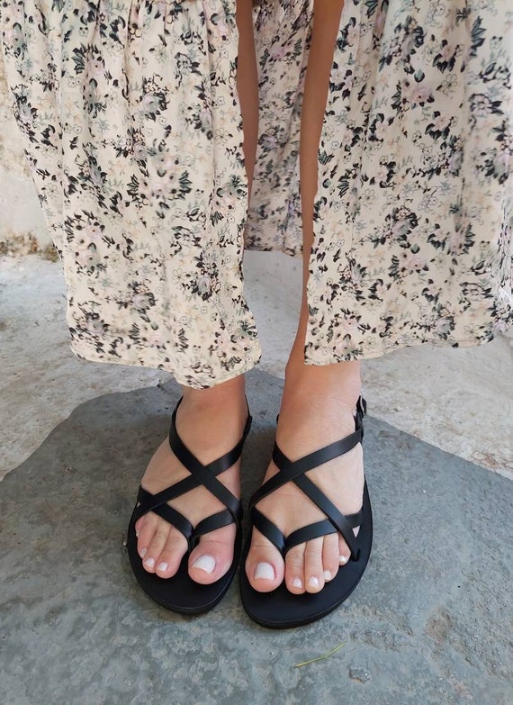 Sandalias de tiras de cuero griego hechas a mano: zapatos de