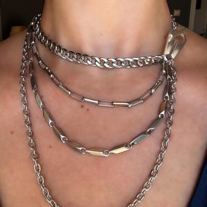 Chunky Silver Multi Chain Toggle Necklace: Modern 90s stainless steel Style jewelry