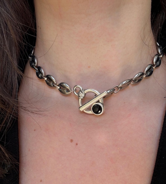 Chunky Silver Chain Toggle Necklace: Modern 90s Style - Etsy