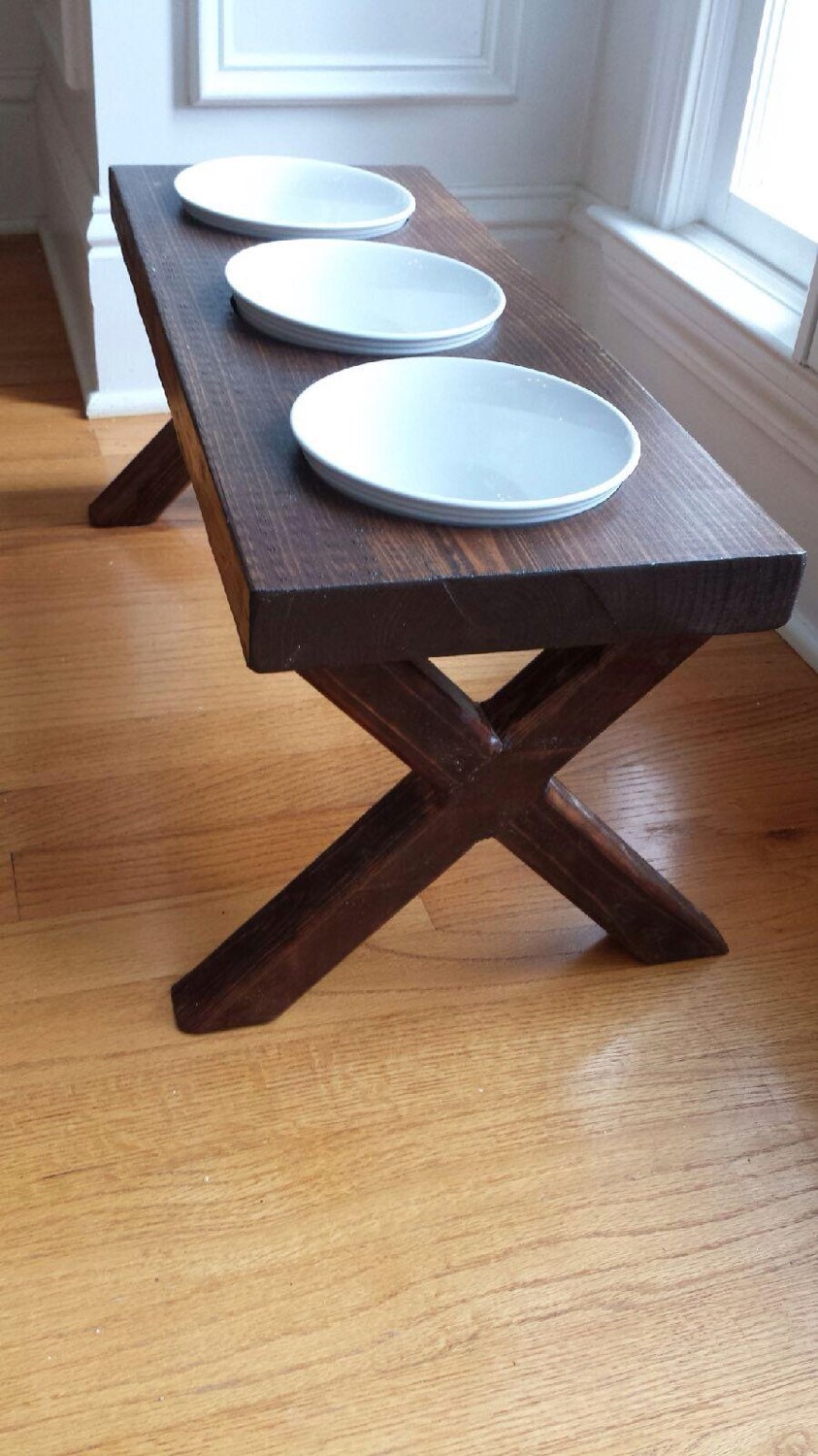 Dog Bowl, Bowl Stand, Raised Feeder, Elevated Rustic, Reclaimed, American Walnut Stain, 3 Bowl, 24x10x10