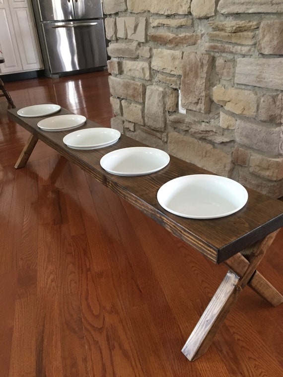 Dog Bowl, Dog Bowl Stand, 5 Large Bowl Raised Dog Feeder, Dark Walnut  Stain, White Ceramic Bowls, 58x10x12 - Etsy