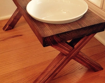 Dog Bowl, Dog Bowl Stand, Elevated Dog Feeder, Farm Table, Carrington stain, 22x10x12