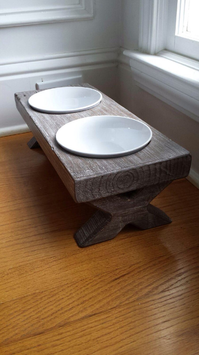 Raised Small Dog Bowl DishFarm Table Elevated Stand Rustic Etsy