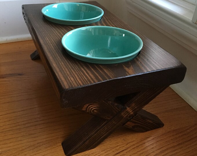 Raised Dog Bowl Feederelevated Stand Rustic Reclaimed Dark Etsy