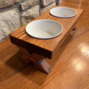 Dog Bowl, Dog Bowl Stand, Raised Small Dog Bowl Dish, Farm Table, Elevated Stand, Rustic, Distressed, Reclaimed 16x7x5