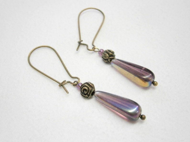Delicate earrings purple and bronze
