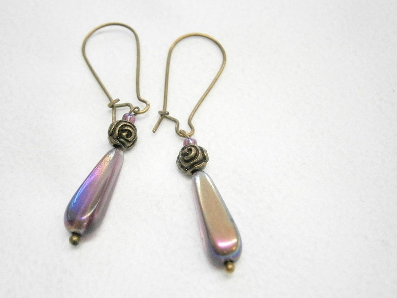 Delicate earrings purple and bronze