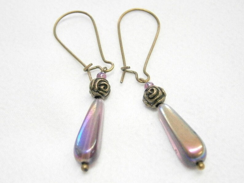 Delicate earrings purple and bronze
