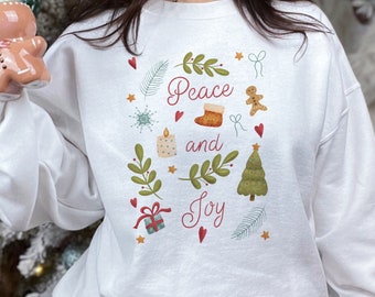 Christmas Sweatshirt, Crewneck Sweatshirt, Peace and Joy Sweater, Christmas Sweatshirt Gift, Cozy Christmas Sweater, Whimsical Christmas