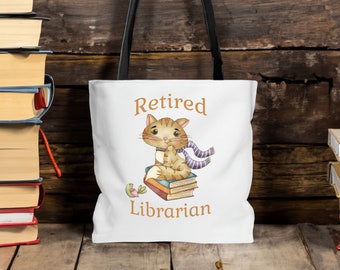 Retired Librarian Tote Bag, Librarian Gift, Gift for Retiring Librarian, Canvas Tote, Librarian Tote Bag, Shoulder Tote Bag, Retiree Gift