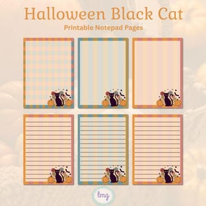 Halloween Printable Notepad | Retro Black Cat | Orange Pumpkins | Stationery | Memo Pads | Halloween Notepad Bundle | Instant Download