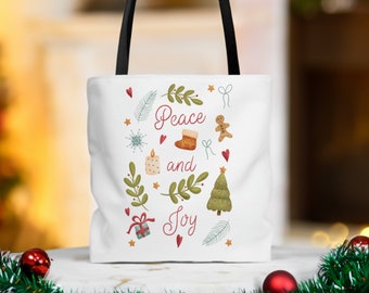 Peace and Joy Tote Bag, Holiday Tote Bag, Reusable Christmas Bag, Festive Carry-all Bag, Christmas Tote Bag, Gift Tote Bag, Christmas Gift