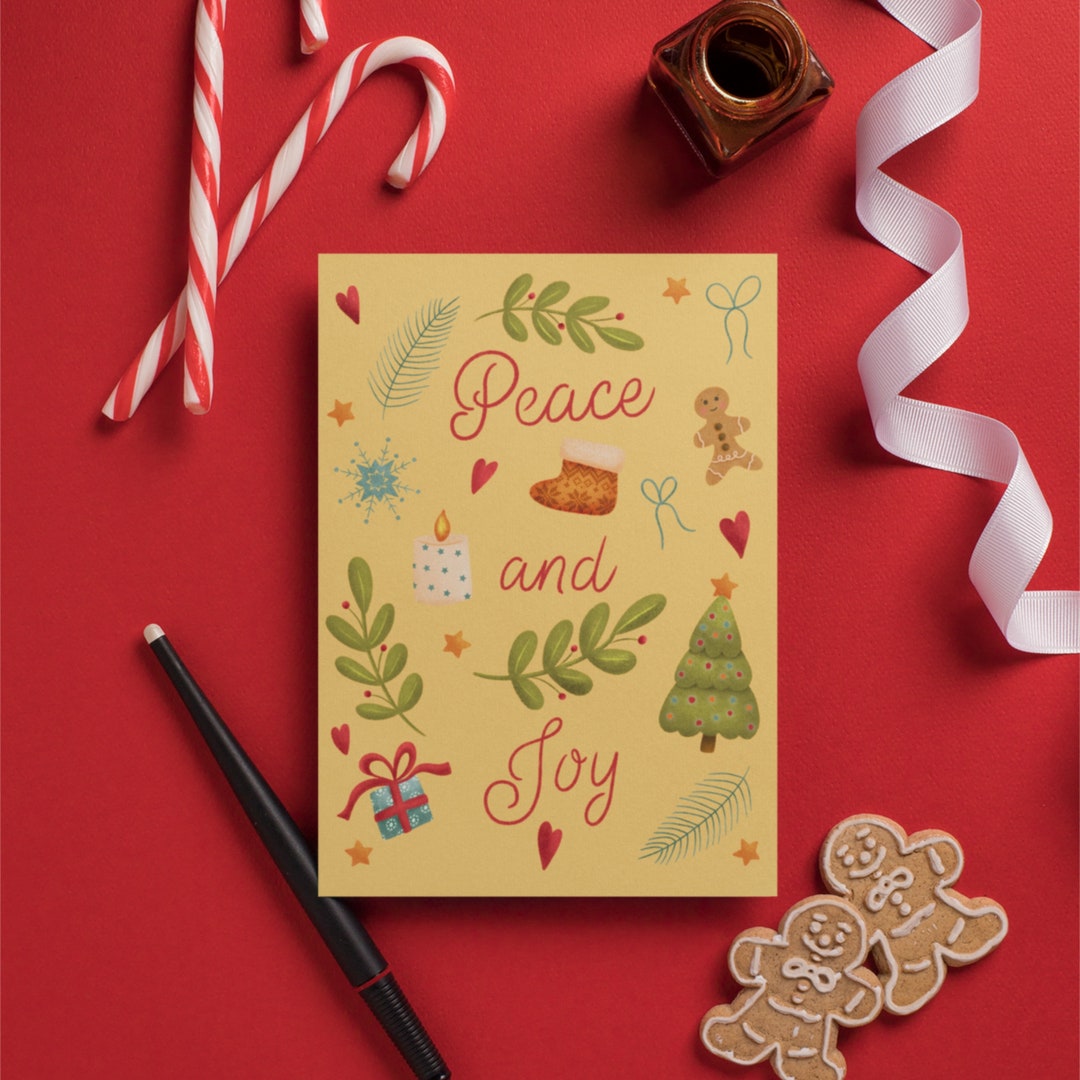 Peace and Joy Christmas Cards Cute Whimsical Holiday Cards Etsy