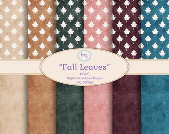 Autumn Digital Paper with Fall Leaves, Digital Scrapbook Papers, Suede Papers, Leather Background Papers, Autumn Suede, Fall Texture Papers