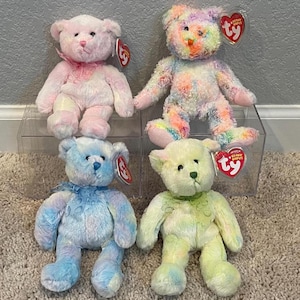 Ty Beanie Babies - Pastel and Colorful Bears - Fauna, Poolside, Laguna, Flora (Your Choice)