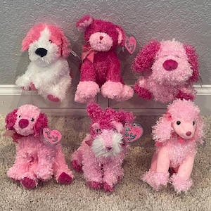 Ty Beanie Babies - Pink Dogs - Snuggins, Fanciful, Sparkles, Pupsicle, Glitters, Pinky Poo (Your Choice)