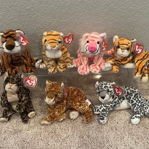 Ty Beanie Babies - Cats - Tigers, Leopards, Jaguars, Snow Leopard - Stripey, Rumba, Mystique, India, Sneaky, Dotson, Sundar (Your Choice)