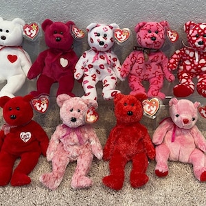 Ty Beanie Babies - Valentine Bears - Valentino, Valentina, Kissy, Heartley, Hearts-A-Flutter, Secret, Smitten, Sizzle, Romance (Your Choice)