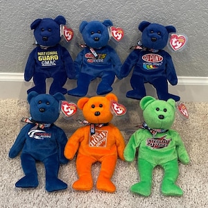 Ty Beanie Babies - Nascar Racing Bears - Mears (#25), Busch (#5), Gordon (#24), Kurt Busch (#2), Stewart (#20), Yelley (#18) - Your Choice