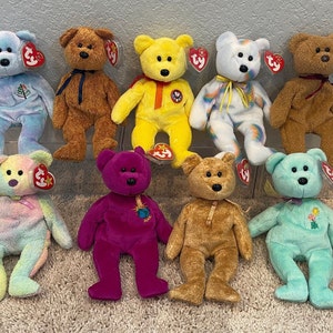 Ty Beanie Babies - Bears - Issy, Fuzz, Tradee, Cheery, Curly, Ariel, Cashew, Millennium, Groovy (Your Choice)