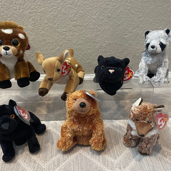 Ty Beanie Babies - Woodland - Deer, Panther, Raccoon, Wolf, Bear - Buckley, Whisper, Velvet, Bandito, Pungo, Sequoia, Midnight (Your Choice)