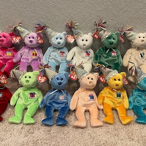 Ty Beanie Babies - Birthday Bears by Month and Birthstone - Party Hats (Your Choice)