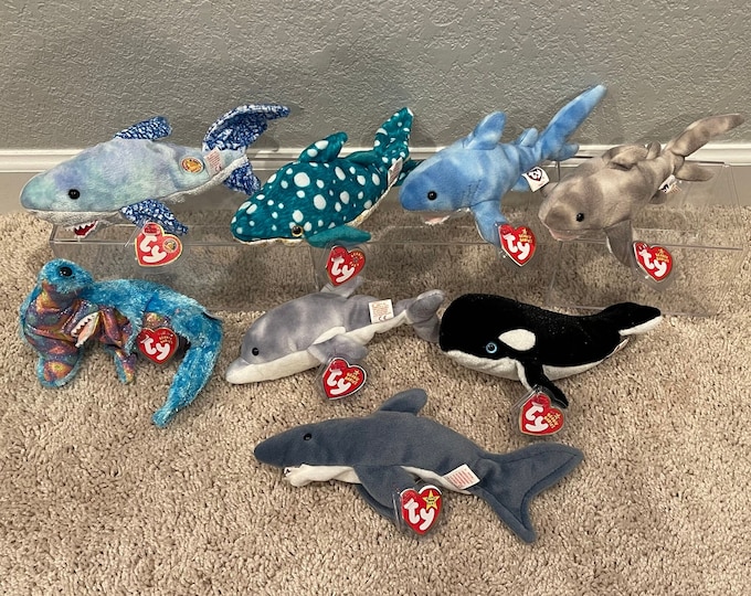 Ty Beanie Babies Water Creatures Sharks and Dolphins Chompers, Poseidon