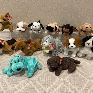 Ty Beanie Babies - Dogs - Frolic, Regal, Diddley, Fetcher, Ramble, Weenie, Spunky, Tuffy, Tiny, Dotty, Puglsy, Dotty, Wrinkles (Your Choice)