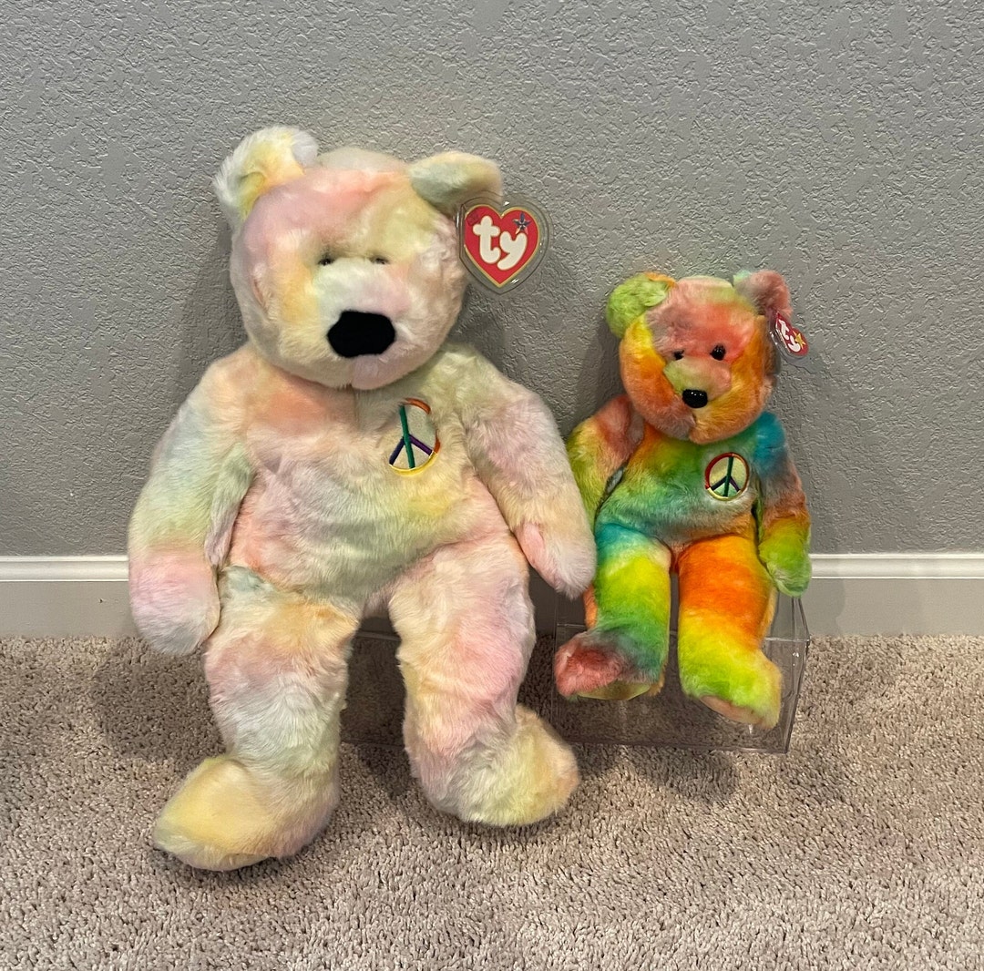 Ty Beanie Buddies Peace Tiedye Bears Pastel and Neon Etsy