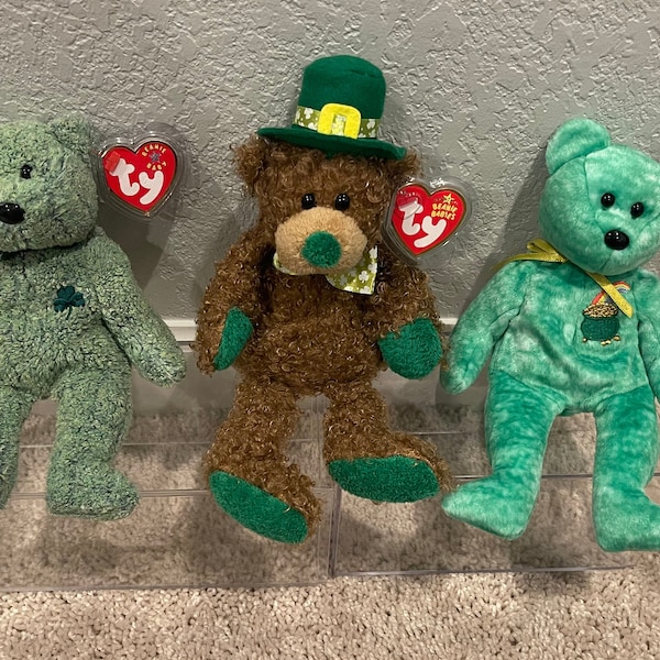 Ty Beanie Babies - St. Patrick's Day Bears - Patty O'Lucky, Shamrock, Killarney (Your Choice)