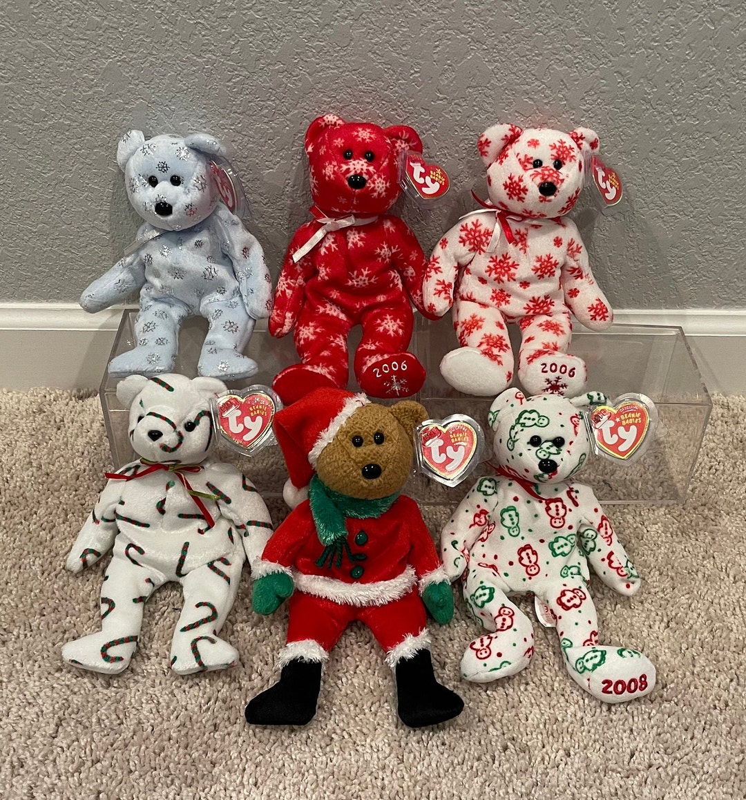 Ty Beanie Babies Christmas Bears Flaky, Snowbelles, Cande, Kringle