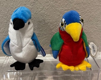 Ty Beanie Babies 鳥類ぬいぐるみセット Ty Beanie Babies - Birds - Blue Jay, Parrot, Stork, Ostrich