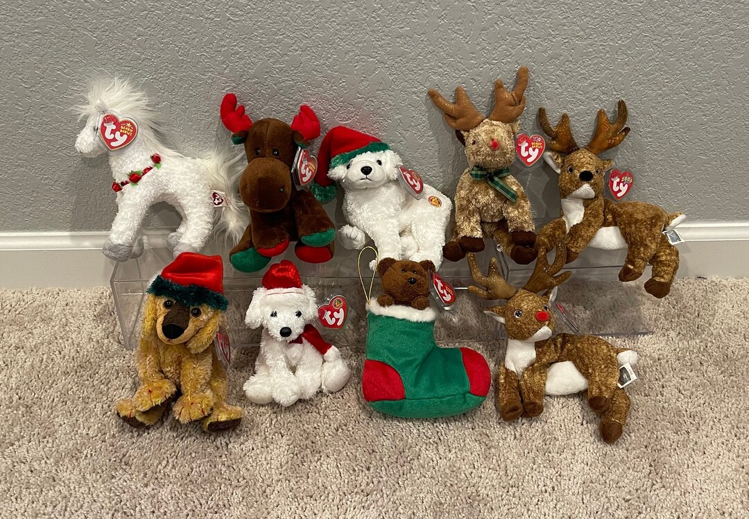 Ty Beanie Babies Christmas Animals Hollyhorse, Trimmings, Tinsel